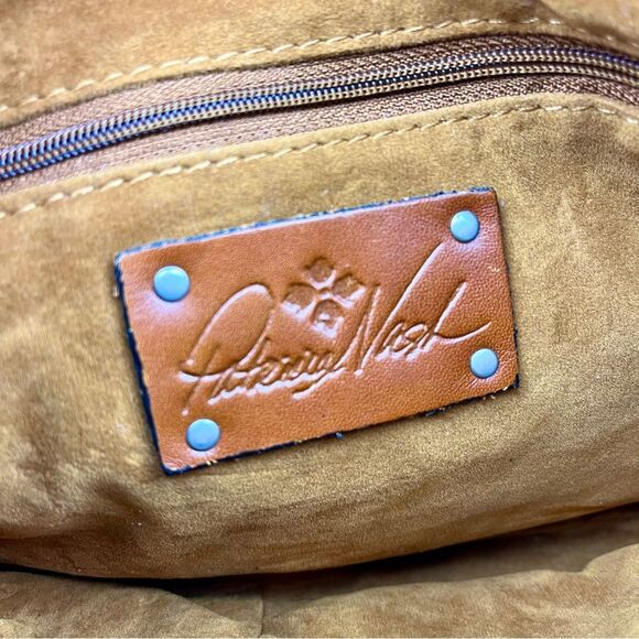 Patricia Nash Cassini Tooled Brown Turquoise Leather Wristlet - Picture 6 of 7